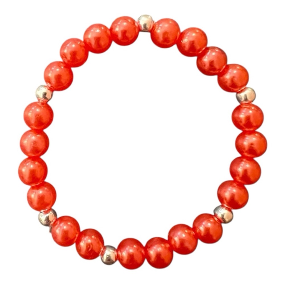 CUSTOMIZABLE Orange silver acrylic beaded stretchy elastic bracelet